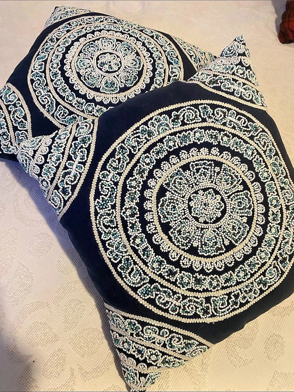 Beaded Medallion Accent Pillow in Blue & Green, includes 2 pillows.